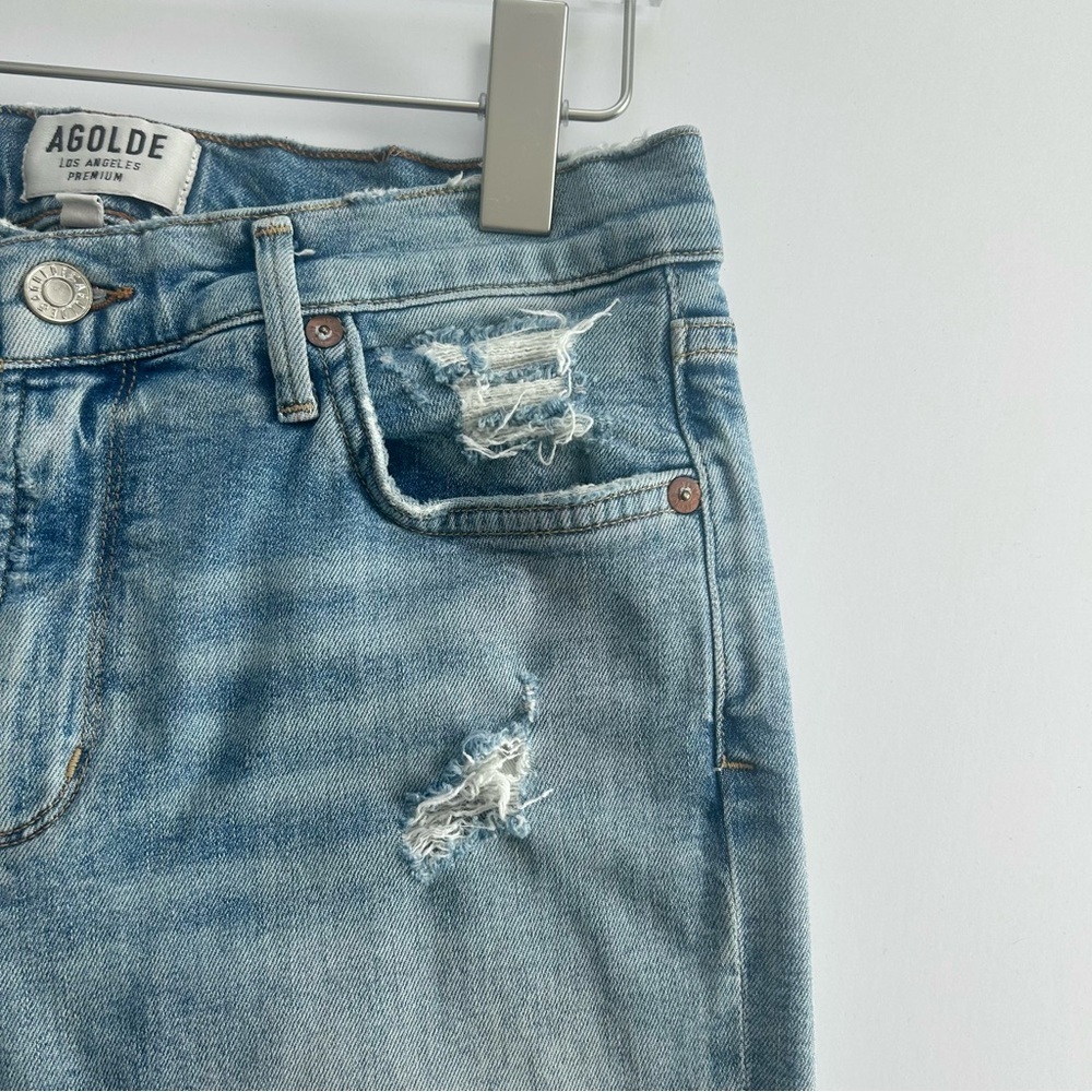 Agolde Sophie Denim Jeans High Rise Cropped Raw Hem Destruct Blue Womens Size 27 - Picture 4 of 16